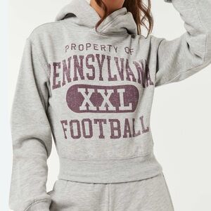 Grey Cropped Football Hoodie